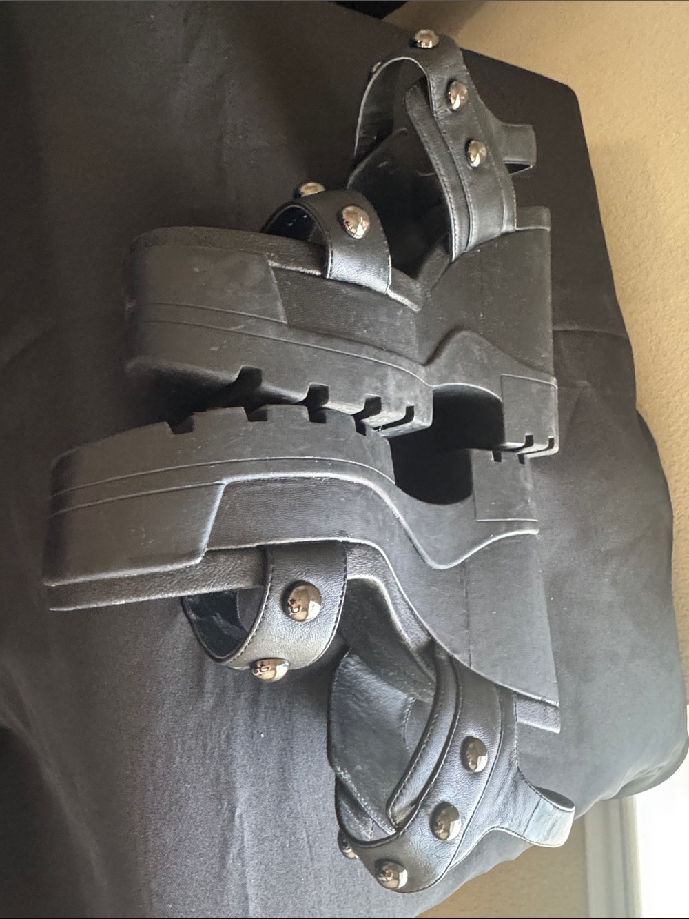Black Studded Platform Sandals - Women - Picture 4 of 5